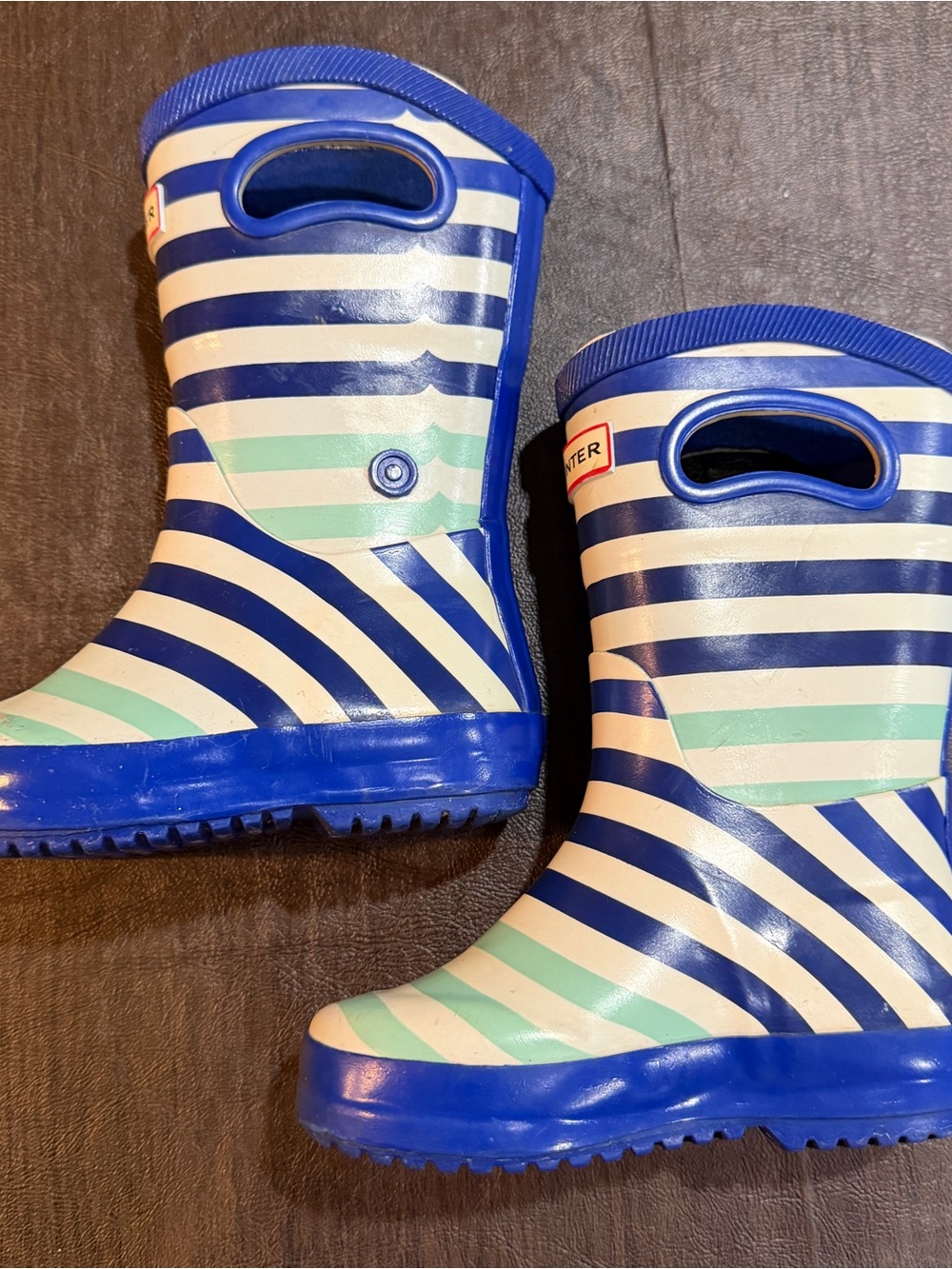 Hunter Kids Blue, White & Mint Striped Rain Boots